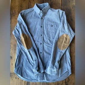 J. Crew Blue Shirt with Tan Elbow Patches